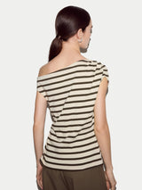 Stripe Asymmetric Neck Top | Khaki