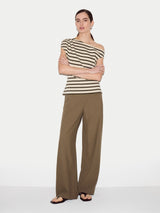 Stripe Asymmetric Neck Top | Khaki