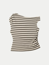 Stripe Asymmetric Neck Top | Khaki