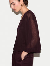 Sheer Linen Blend Cardigan | Aubergine