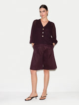 Sheer Linen Blend Cardigan | Aubergine