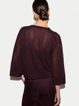 Sheer Linen Blend Cardigan | Aubergine