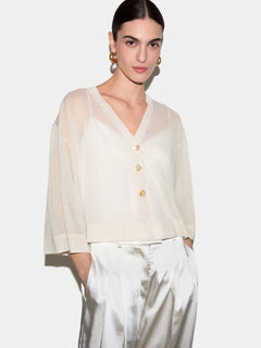 Sheer Linen Blend Cardigan | Chalk