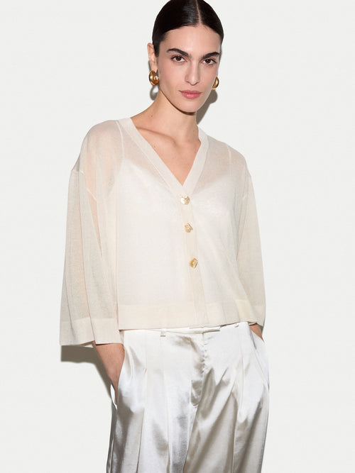 Sheer Linen Blend Cardigan | Chalk