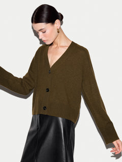 Merino Cashmere Boxy Cardigan | Khaki