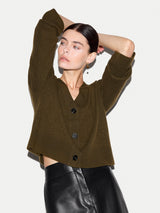 Merino Cashmere Boxy Cardigan | Khaki