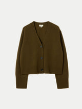 Merino Cashmere Boxy Cardigan | Khaki