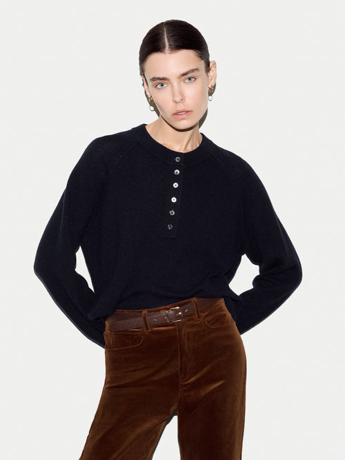 Wool Cashmere Blend Henley | Navy
