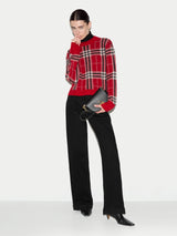 Wool Cashmere Blend Tartan Check Jumper | Red