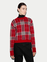 Wool Cashmere Blend Tartan Check Jumper | Red
