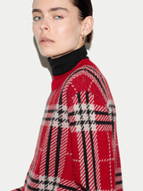 Wool Cashmere Blend Tartan Check Jumper | Red