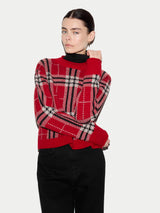 Wool Cashmere Blend Tartan Check Jumper | Red