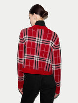 Wool Cashmere Blend Tartan Check Jumper | Red
