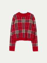 Wool Cashmere Blend Tartan Check Jumper | Red