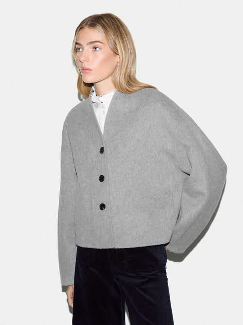 Wool Double Faced Cropped Coat | Grey