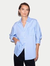 Oversized Cotton Stripe Shirt | Blue