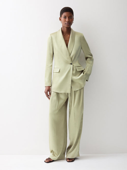 Satin Tailored Trouser | Green