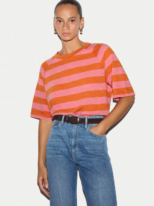 Cotton Slub Stripe Raglan T-shirt | Pink
