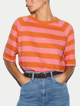 Cotton Slub Stripe Raglan T-shirt | Pink