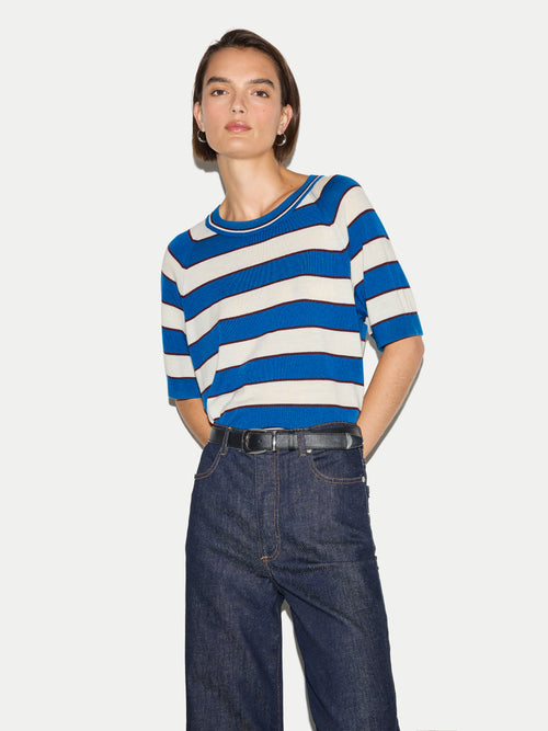 Striped Merino Raglan T-shirt | Blue