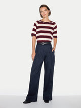 Striped Merino Raglan T-shirt | Burgundy