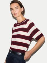 Striped Merino Raglan T-shirt | Burgundy