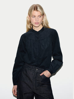 Baby Cord Frill Neck Shirt | Navy