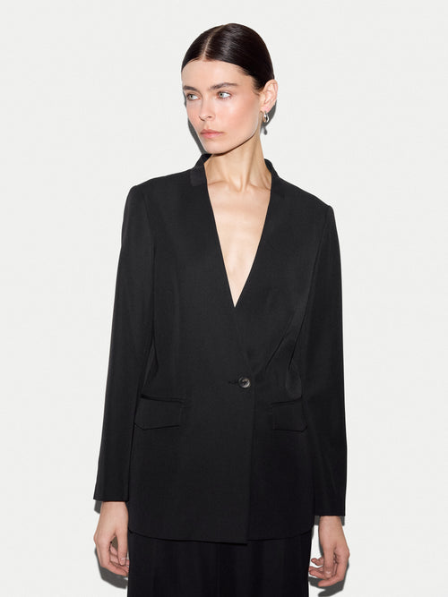 Tailored Collarless Blazer | Black