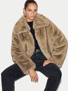 Faux Fur Short Coat | Brown