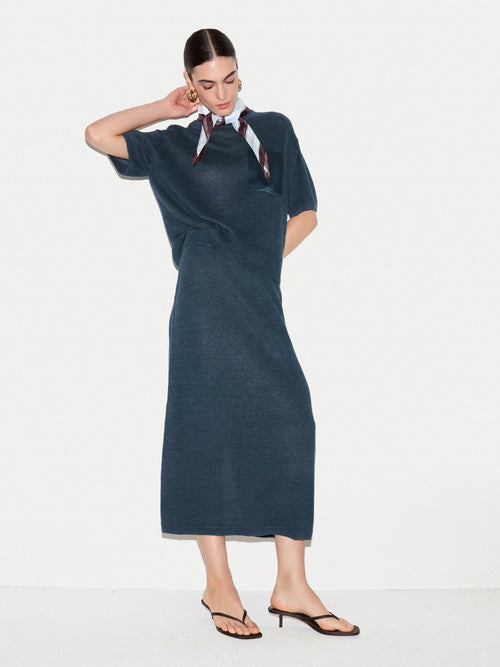 Linen Silk Pocket Skirt | Blue