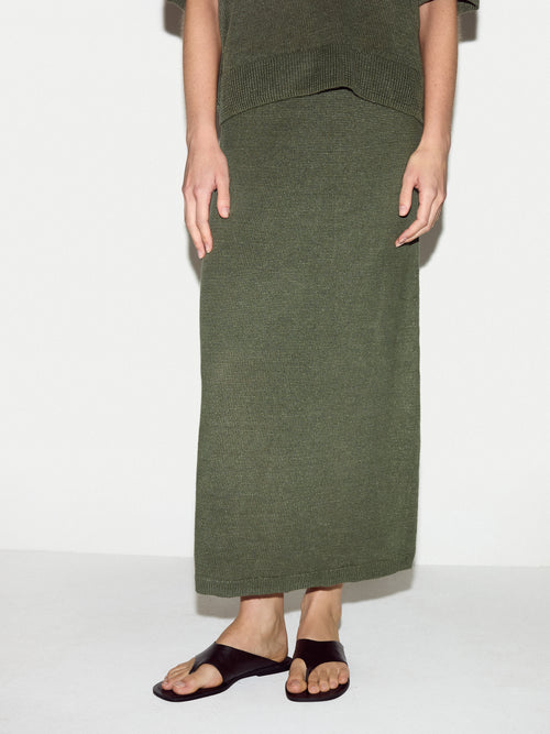 Linen Silk Pocket Skirt | Green