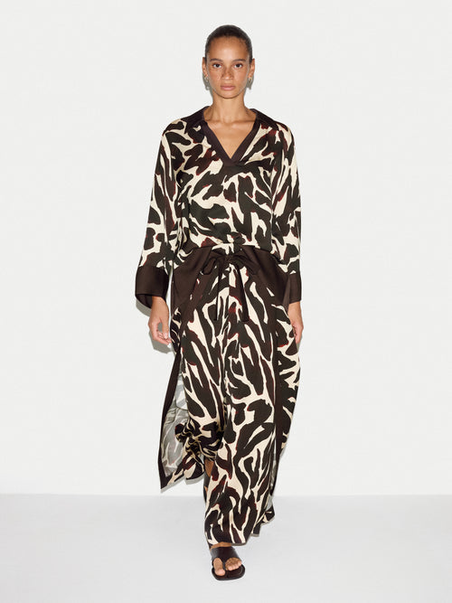 Zebra Satin Wrap Trouser | Brown