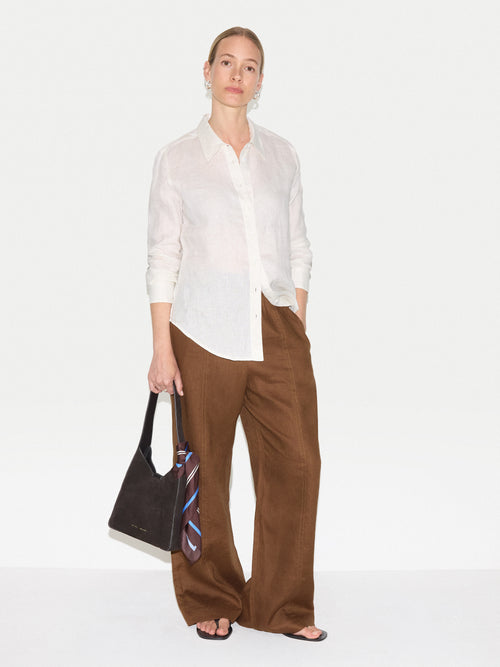 Linen Wide Leg Trouser | Brown