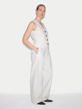 Linen Cotton Stripe Waistcoat | Ivory