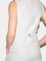 Linen Cotton Stripe Waistcoat | Ivory