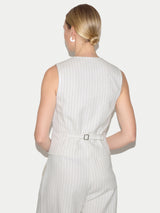 Linen Cotton Stripe Waistcoat | Ivory
