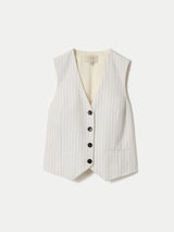 Linen Cotton Stripe Waistcoat | Ivory