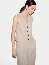 Linen Cotton Stripe Waistcoat | Beige