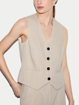 Linen Cotton Stripe Waistcoat | Beige