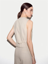 Linen Cotton Stripe Waistcoat | Beige