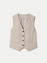 Linen Cotton Stripe Waistcoat | Beige