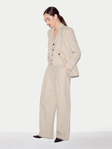 Kemp Linen Cotton Stripe Trouser | Beige