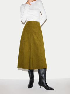 Baby Cord Midi Skirt | Green