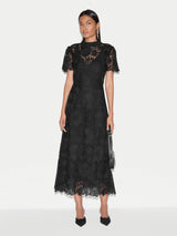 Floral Lace Midi Dress | Black