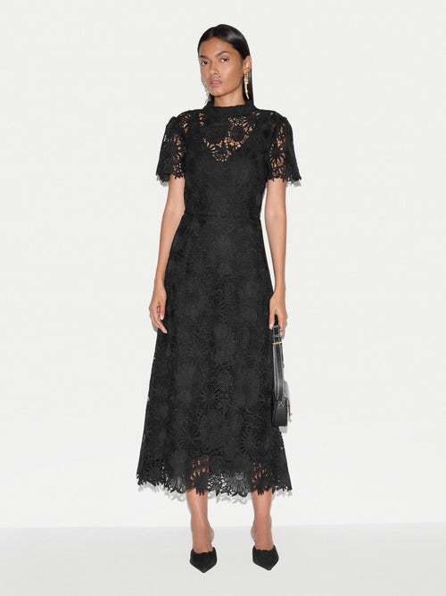 Floral Lace Midi Dress | Black