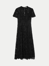 Floral Lace Midi Dress | Black