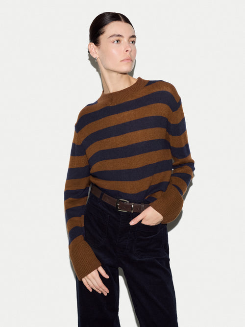 Merino Cashmere Stripe Jumper | Brown