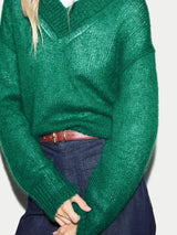 Mohair Relaxed V Neck Jumper | Green