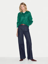Mohair Relaxed V Neck Jumper | Green