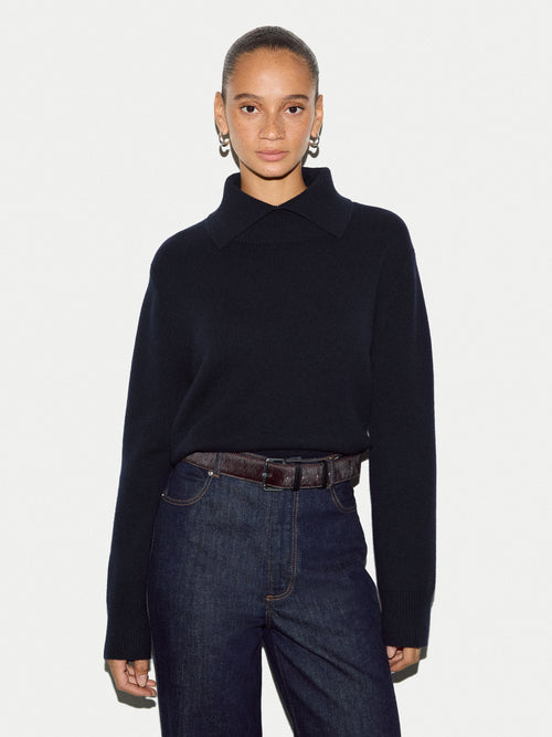 Wool Cashmere Split Jumper | Navy